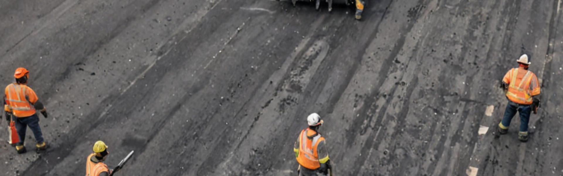 Professional asphalt paving equipment and crew at work