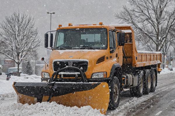 Professional snow removal equipment clearing parking lot